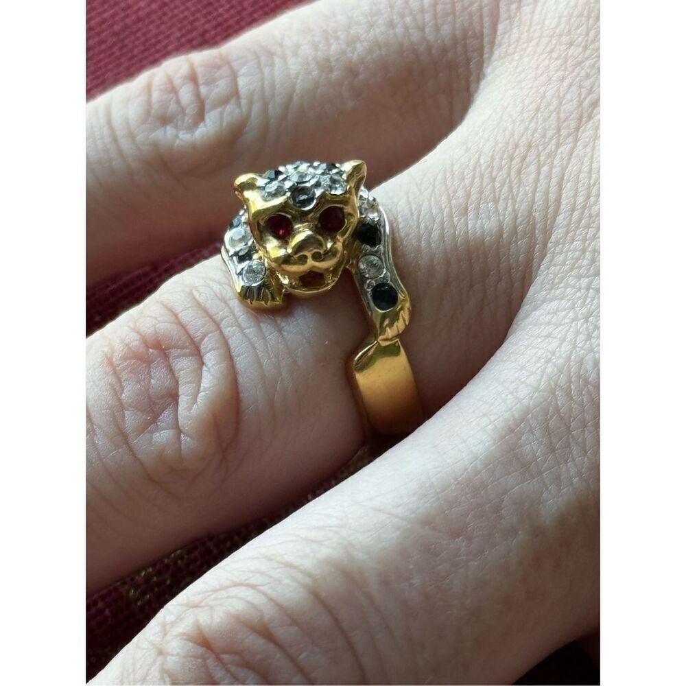 Gold Tone Pave Panther Ring Size 6